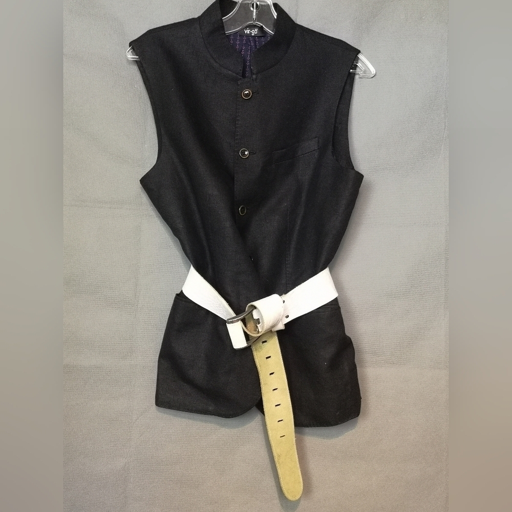 Neo-vintage Minimalist 90s Black Linen Tailor Sportswear Vest W/mandarin Collar
